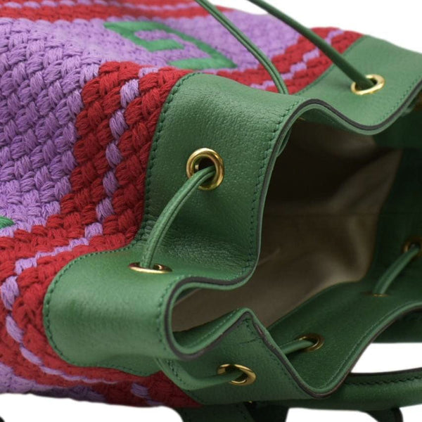 GUCCI Capri Striped Drawstring Woven fabric Bucket Backpack Bag Multicolor 663665