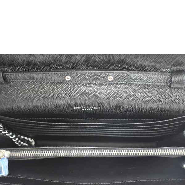YVES SAINT LAURENT Envelope Chevron Leather Chain Wallet Crossbody Bag Black