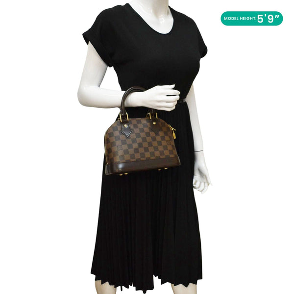 LOUIS VUITTON Alma BB Damier Ebene Satchel Bag Brown
