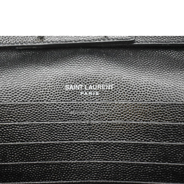 YVES SAINT LAURENT Envelope Chevron Leather Chain Wallet Crossbody Bag Black
