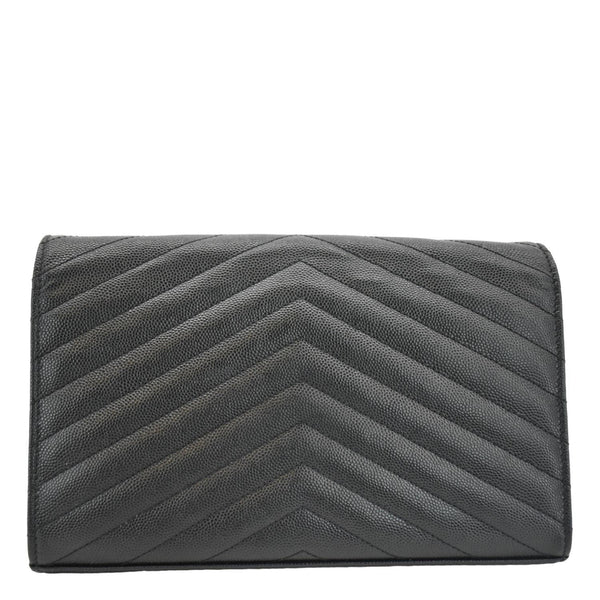 YVES SAINT LAURENT Envelope Chevron Leather Chain Wallet Crossbody Bag Black