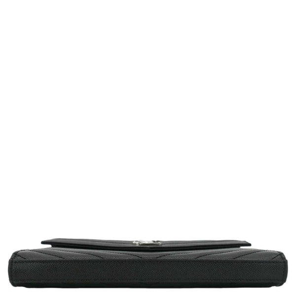 YVES SAINT LAURENT Envelope Chevron Leather Chain Wallet Crossbody Bag Black