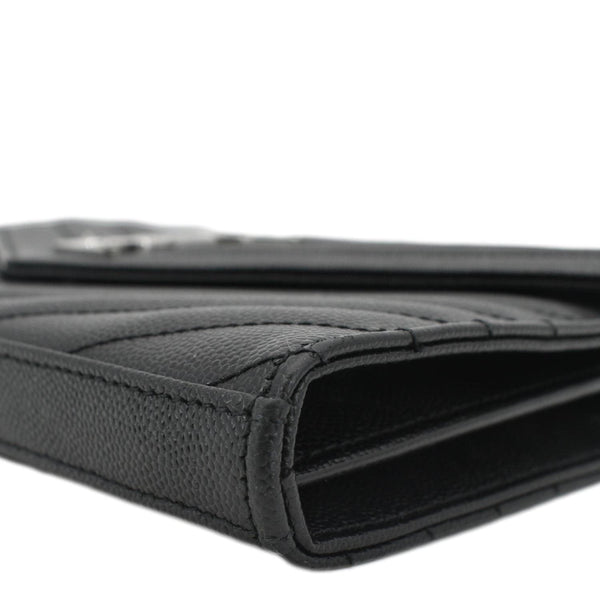 YVES SAINT LAURENT Envelope Chevron Leather Chain Wallet Crossbody Bag Black