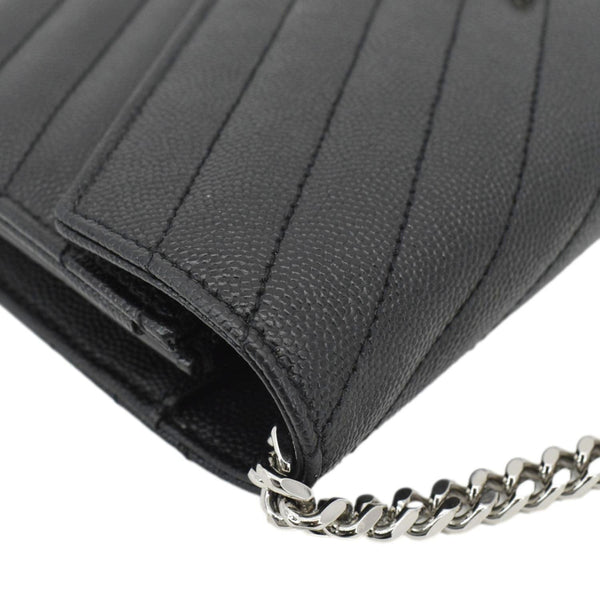YVES SAINT LAURENT Envelope Chevron Leather Chain Wallet Crossbody Bag Black