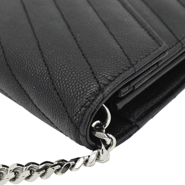YVES SAINT LAURENT Envelope Chevron Leather Chain Wallet Crossbody Bag Black