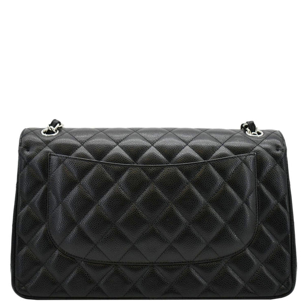 CHANEL Jumbo Double Flap Quilted Caviar Leather Shoulder Bag Black