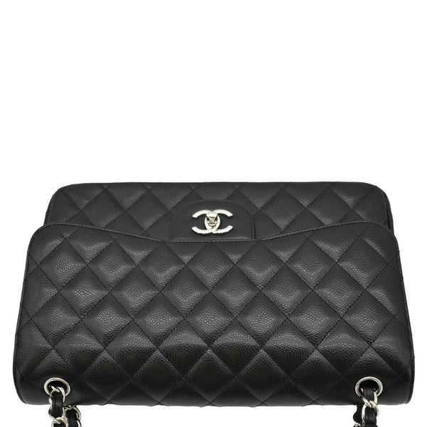 CHANEL Jumbo Double Flap Quilted Caviar Leather Shoulder Bag Black