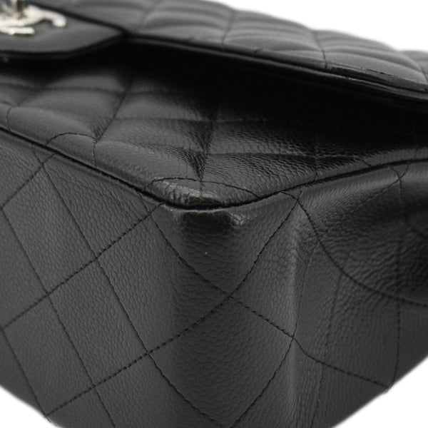 CHANEL Jumbo Double Flap Quilted Caviar Leather Shoulder Bag Black