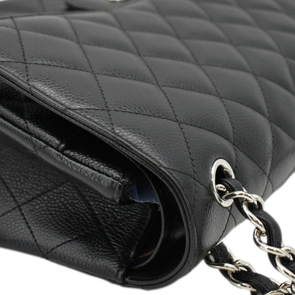 CHANEL Jumbo Double Flap Quilted Caviar Leather Shoulder Bag Black