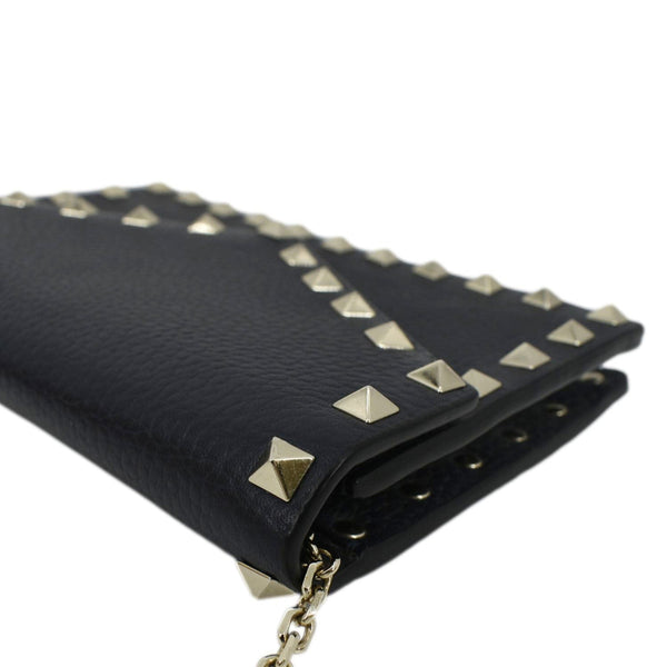 VALENTINO Rockstud Leather Wallet On Chain Crossbody Bag Navy Blue