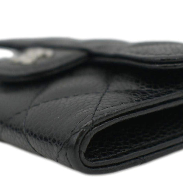 CHANEL Black Quilted Caviar Leather hand bag front lower corner view