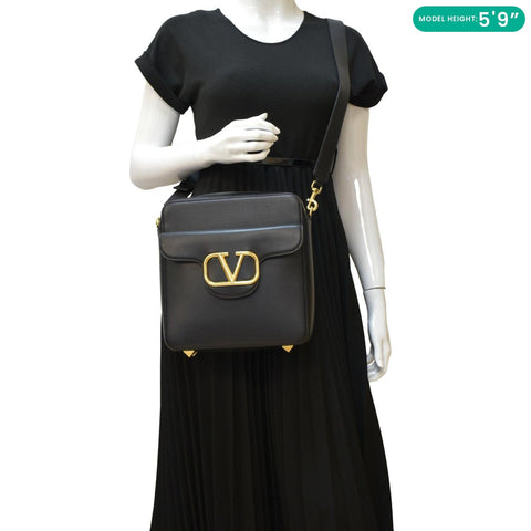 VALENTINO Garavani V Logo Leather Crossbody Bag Black