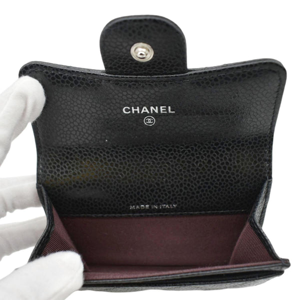CHANEL Black Quilted Caviar Leather hand bag opened view