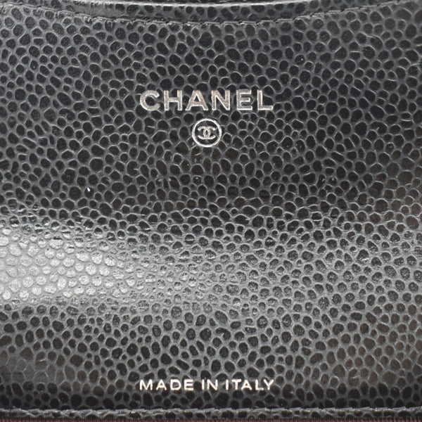 CHANEL Black Quilted Caviar Leather hand bag bradndlogo view