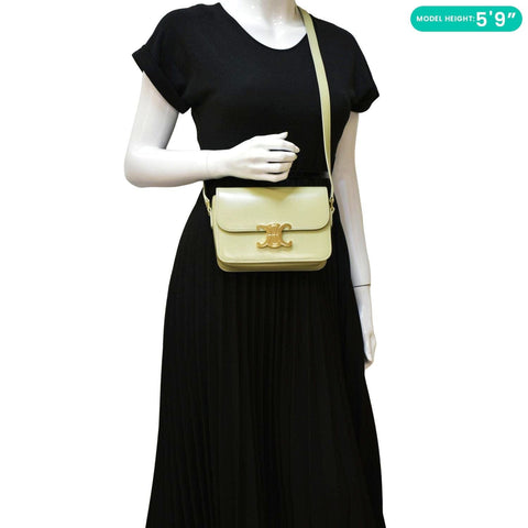 CELINE Teen Triomphe Leather Shoulder Bag Almond Green