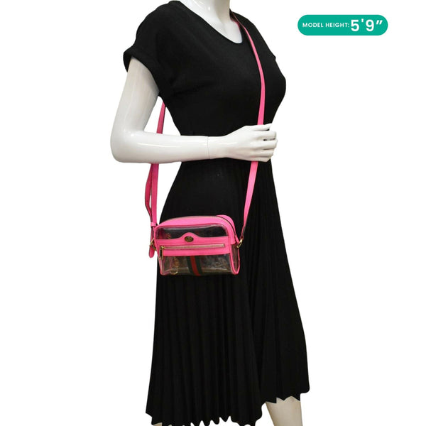 GUCCI Ophidia Mini GG Web PVC Shoulder Bag Fluorescent Fuchsia 517350