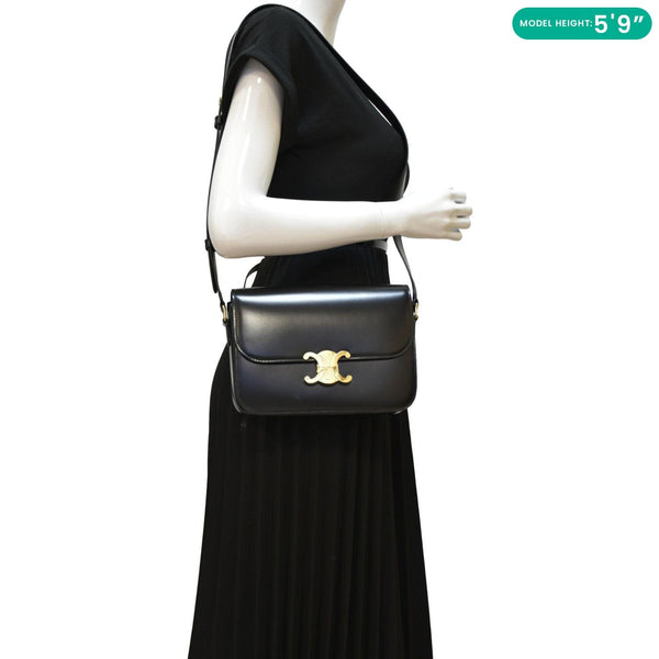 CELINE Classique Triomphe Medium Leather Shoulder Bag Black
