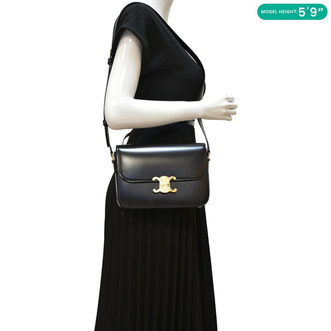 CELINE Classique Triomphe Medium Leather Shoulder Bag Black