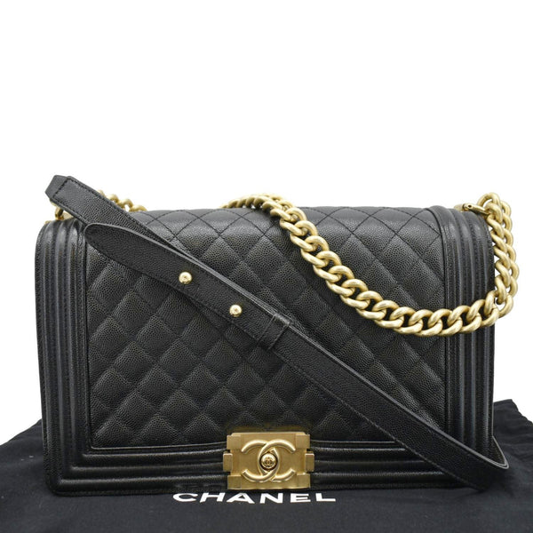 CHANEL Medium Boy Flap Caviar Quilted Leather Shoulder Bag Black front side