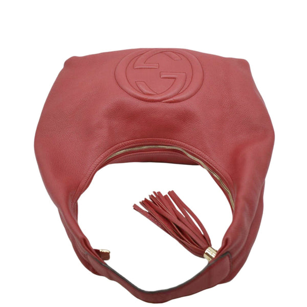 GUCCI Soho Pebbled Leather Hobo Shoulder Bag Red 282304