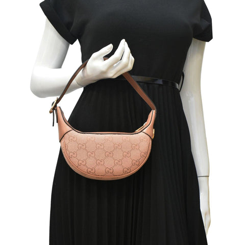 GUCCI Mini Ophidia Jumbo GG Supreme Canvas Hobo Bag Pink 658551