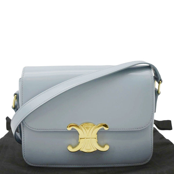 CELINE Teen Triomphe Leather Shoulder Bag Soft Pale Blue