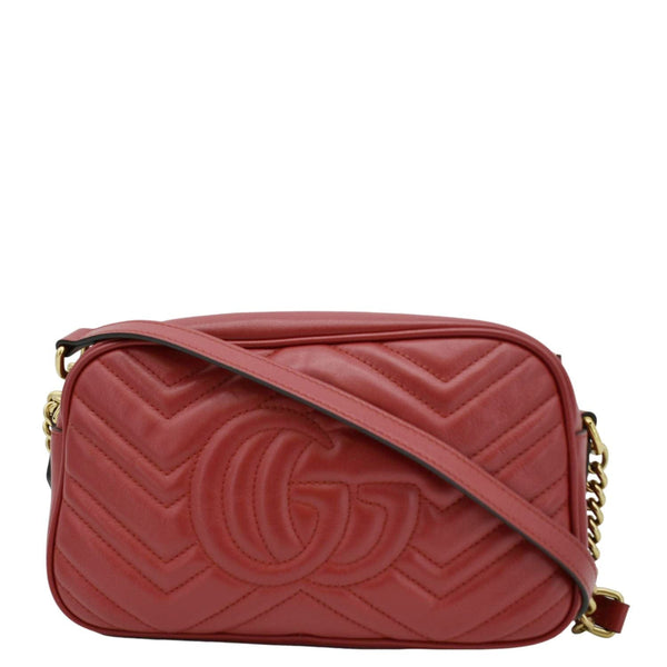 GUCCI GG Marmont Small Matelasse Chevron Leather Crossbody Camera Bag Red 447632