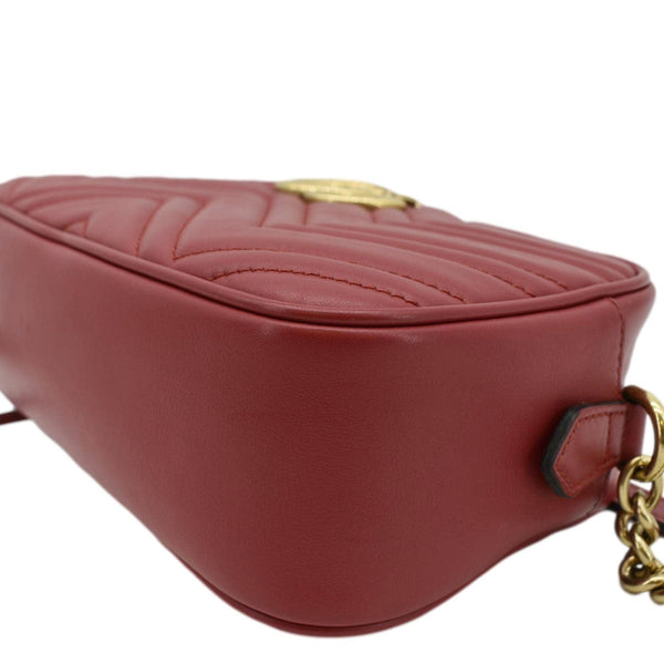 GUCCI GG Marmont Small Matelasse Chevron Leather Crossbody Camera Bag Red 447632