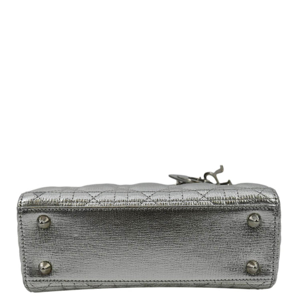 CHRISTIAN DIOR Lady Dior Lambskin Leather Shoulder Bag Metallic Silver