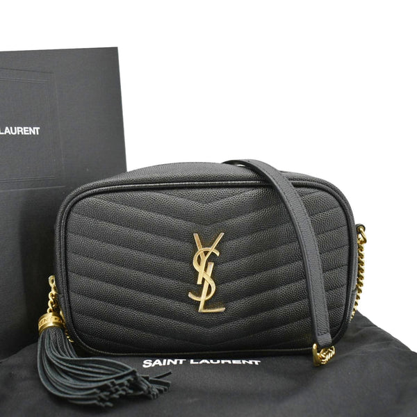 YVES SAINT LAURENT Lou Mini Chevron Leather Black Shoulder Bag front sid