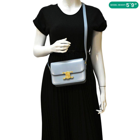 CELINE Teen Triomphe Leather Shoulder Bag Soft Pale Blue