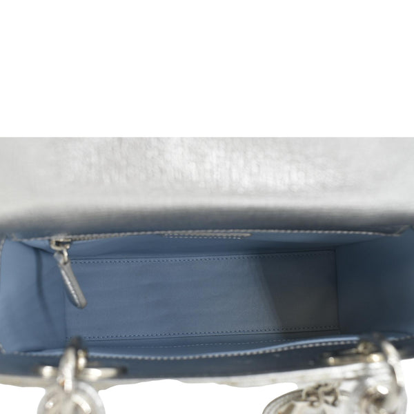 CHRISTIAN DIOR Lady Dior Lambskin Leather Shoulder Bag Metallic Silver