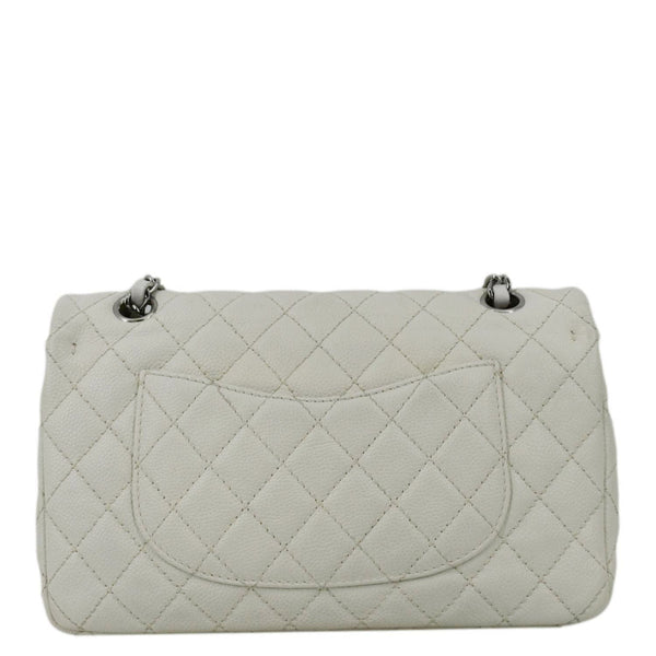 CHANEL Classic Double Flap Quilted Caviar Leather Shoulder Bag White
