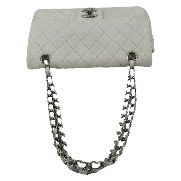 CHANEL Classic Double Flap Quilted Caviar Leather Shoulder Bag White