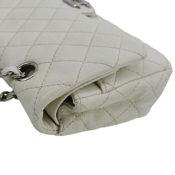 CHANEL Classic Double Flap Quilted Caviar Leather Shoulder Bag White