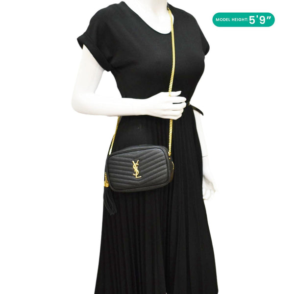 YVES SAINT LAURENT Lou Mini Chevron Leather Black Shoulder Bagdummy look