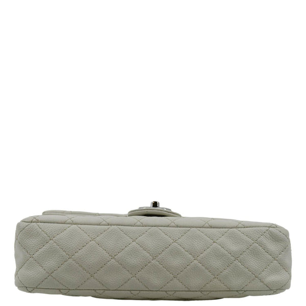 CHANEL Classic Double Flap Quilted Caviar Leather Shoulder Bag White