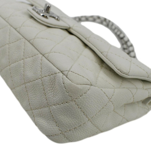 CHANEL Classic Double Flap Quilted Caviar Leather Shoulder Bag White