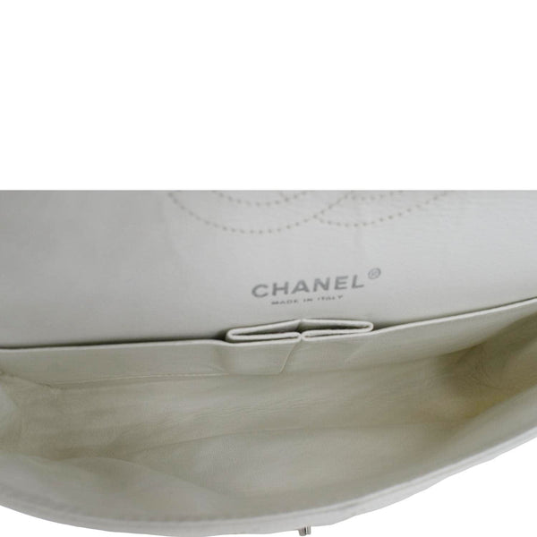 CHANEL Classic Double Flap Quilted Caviar Leather Shoulder Bag White