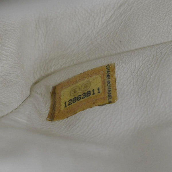 CHANEL Classic Double Flap Quilted Caviar Leather Shoulder Bag White