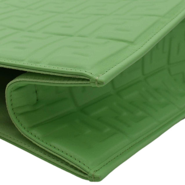 FENDI Sunshine Medium Embossed Leather Shopper Tote Bag Green