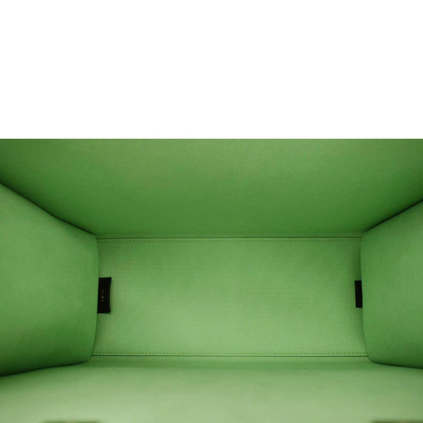 FENDI Sunshine Medium Embossed Leather Shopper Tote Bag Green