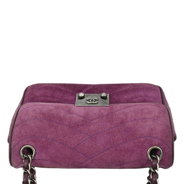 CHANEL Pagoda Flap Suede Leather Shoulder Bag Purple