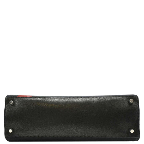 PRADA Canapa Floral Frame Canvas Top Handle Tote Bag Bag Black