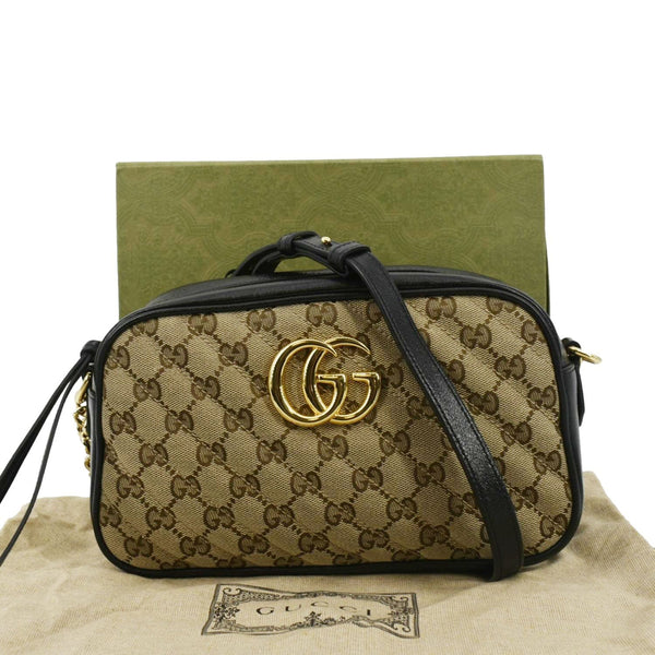 GUCCI Marmont Small Monogram Canvas Crossbody Camera Bag Beige 447632