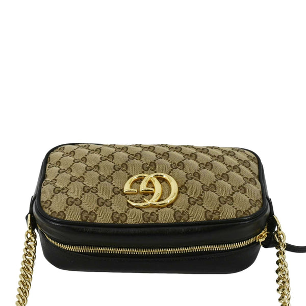 GUCCI Marmont Small Monogram Canvas Crossbody Camera Bag Beige 447632