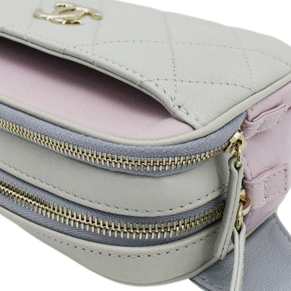 CHANEL CC Double Zip Quilted Leather Tri-Color Belt Bag Pink