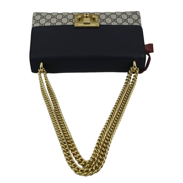 GUCCI Padlock GG Supreme Canvas Shoulder Bag Navy Blue 409486