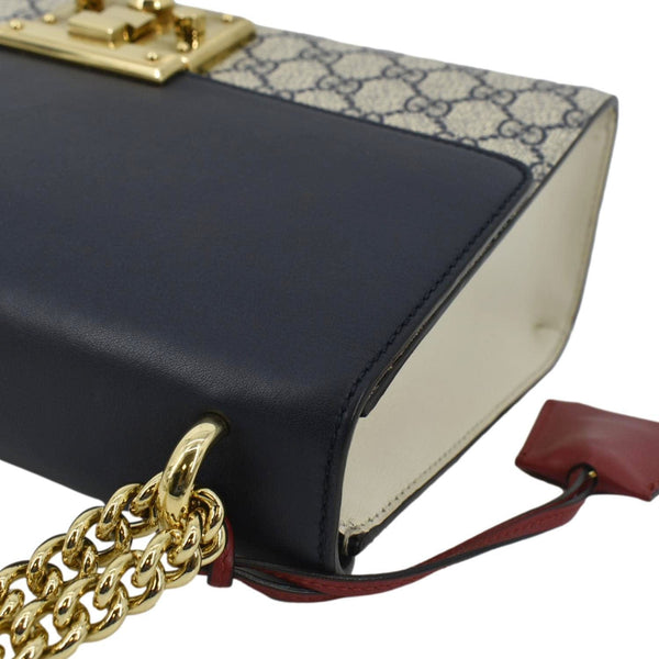 GUCCI Padlock GG Supreme Canvas Shoulder Bag Navy Blue 409486