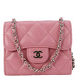 Chanel Classic Mini Flap Quilted Lambskin Leather Card Holder On Chain Pink